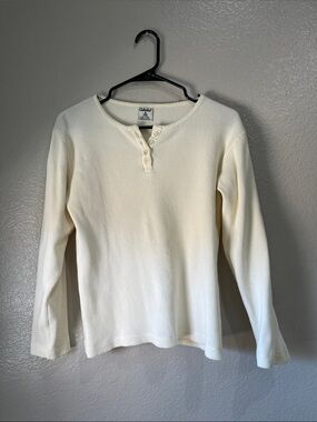 Cabela's Cream Waffle Knit Henley Top Sz S Boho Cottage Core Casual Office Chic